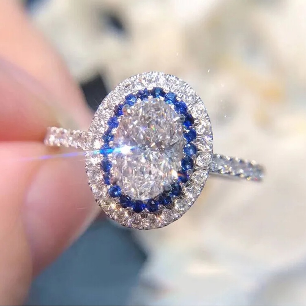 FAMILY BLUE SAPPHIRE BRIDAL WEDDING RING - Picture 4 of 5